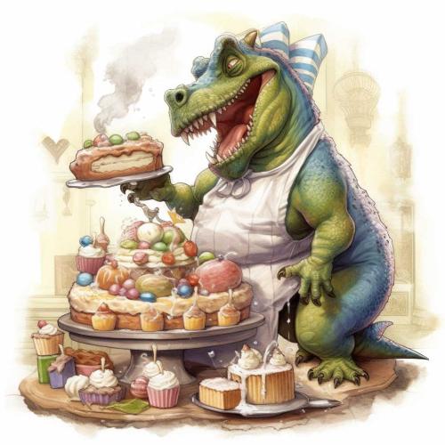T-Rex Baking a Cake
